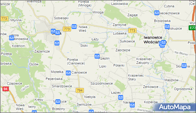 mapa Rzeplin gmina Skała, Rzeplin gmina Skała na mapie Targeo