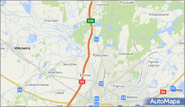 mapa Rzeszotary gmina Miłkowice, Rzeszotary gmina Miłkowice na mapie Targeo
