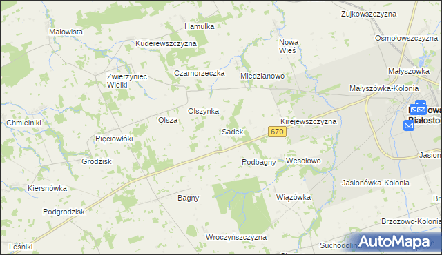 mapa Sadek gmina Dąbrowa Białostocka, Sadek gmina Dąbrowa Białostocka na mapie Targeo