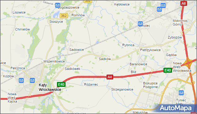mapa Sadków gmina Kąty Wrocławskie, Sadków gmina Kąty Wrocławskie na mapie Targeo