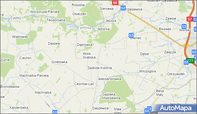 mapa Sadków Szlachecki gmina Belsk Duży, Sadków Szlachecki gmina Belsk Duży na mapie Targeo