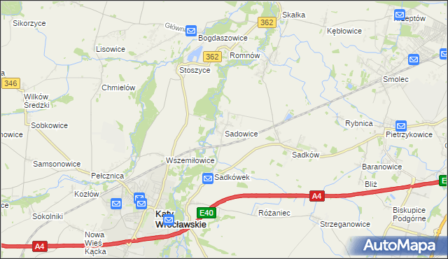 mapa Sadowice gmina Kąty Wrocławskie, Sadowice gmina Kąty Wrocławskie na mapie Targeo