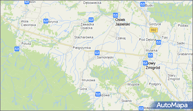 mapa Samoklęski gmina Osiek Jasielski, Samoklęski gmina Osiek Jasielski na mapie Targeo