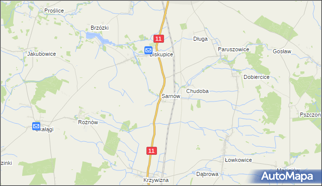 mapa Sarnów gmina Byczyna, Sarnów gmina Byczyna na mapie Targeo