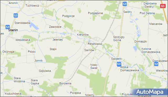mapa Sarnów gmina Stanin, Sarnów gmina Stanin na mapie Targeo