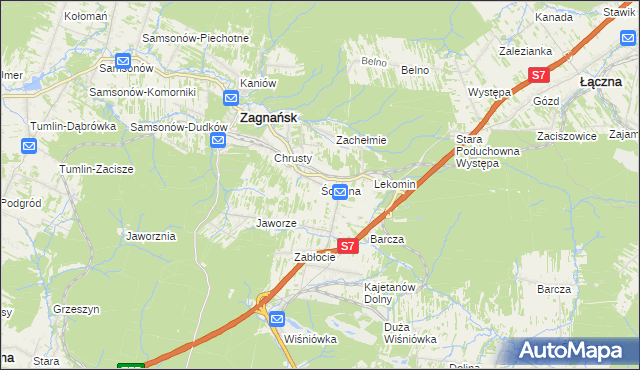 mapa Ścięgna gmina Zagnańsk, Ścięgna gmina Zagnańsk na mapie Targeo