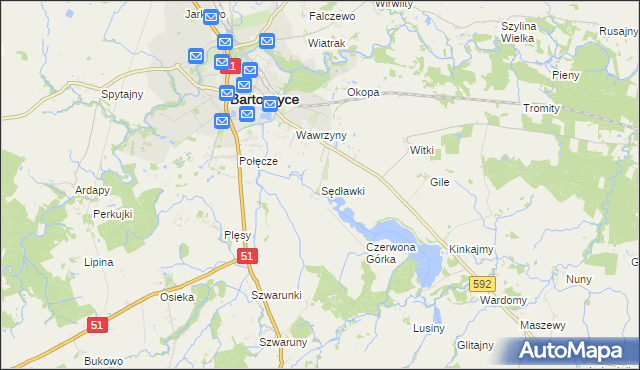 mapa Sędławki, Sędławki na mapie Targeo