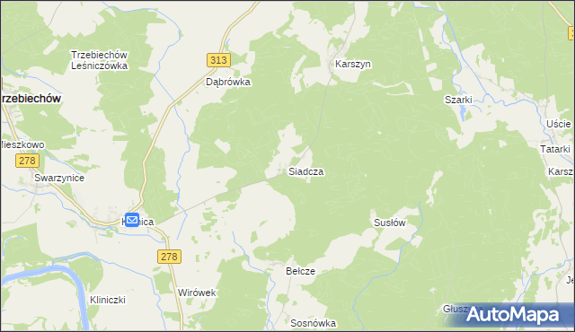 mapa Siadcza gmina Bojadła, Siadcza gmina Bojadła na mapie Targeo