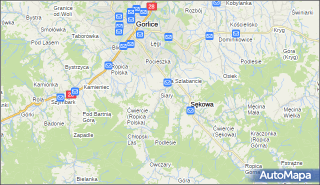 mapa Siary, Siary na mapie Targeo