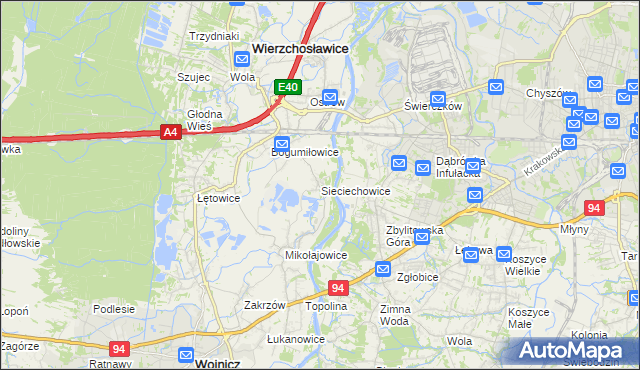 mapa Sieciechowice gmina Wierzchosławice, Sieciechowice gmina Wierzchosławice na mapie Targeo