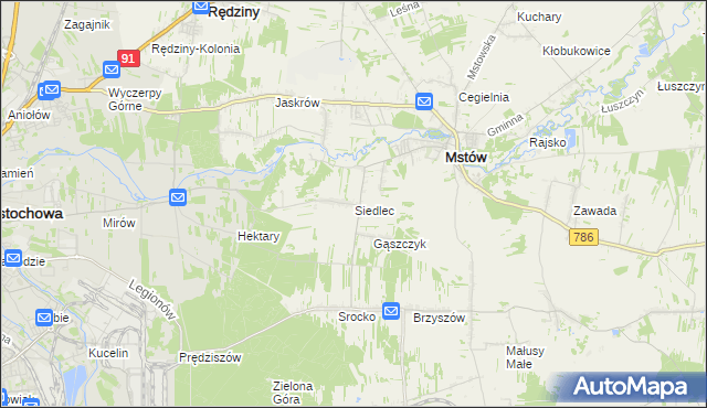 mapa Siedlec gmina Mstów, Siedlec gmina Mstów na mapie Targeo