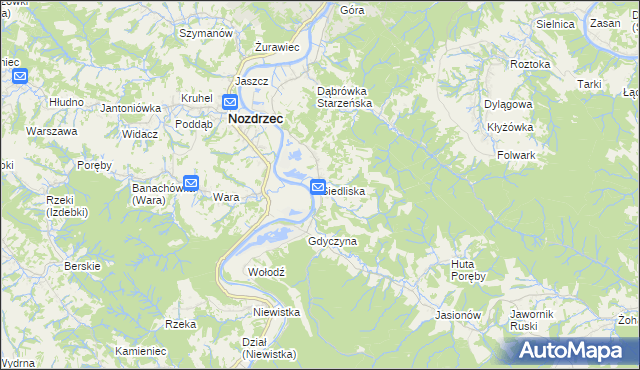 mapa Siedliska gmina Nozdrzec, Siedliska gmina Nozdrzec na mapie Targeo