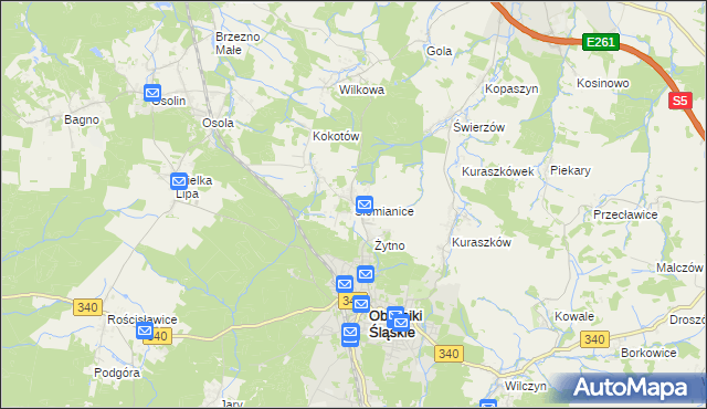 mapa Siemianice gmina Oborniki Śląskie, Siemianice gmina Oborniki Śląskie na mapie Targeo