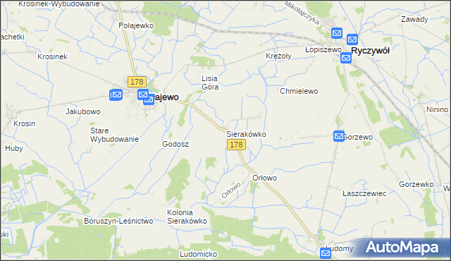 mapa Sierakówko gmina Połajewo, Sierakówko gmina Połajewo na mapie Targeo