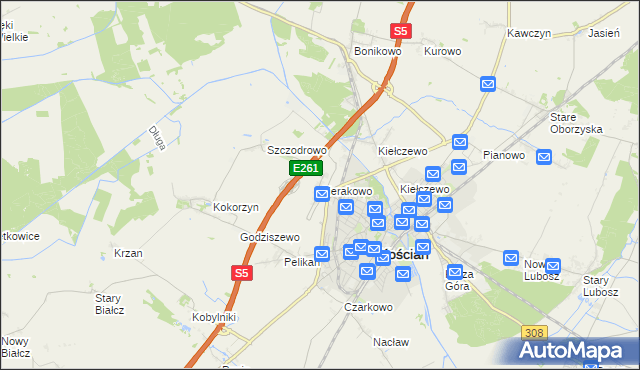 mapa Sierakowo gmina Kościan, Sierakowo gmina Kościan na mapie Targeo