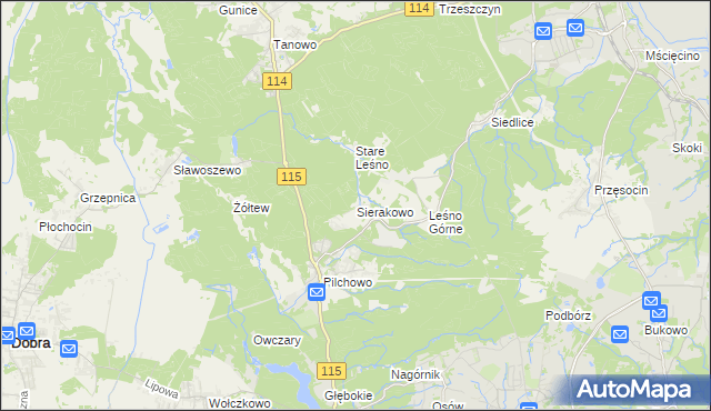 mapa Sierakowo gmina Police, Sierakowo gmina Police na mapie Targeo