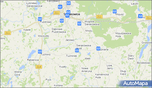mapa Sierakowska Huta, Sierakowska Huta na mapie Targeo