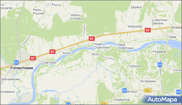 mapa Sikory gmina Wieliszew, Sikory gmina Wieliszew na mapie Targeo