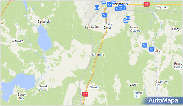 mapa Siódmak gmina Szczytno, Siódmak gmina Szczytno na mapie Targeo