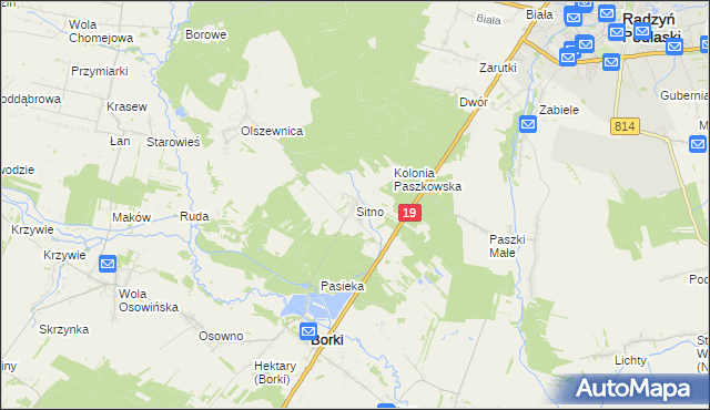mapa Sitno gmina Borki, Sitno gmina Borki na mapie Targeo