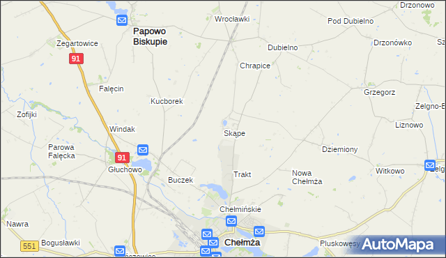mapa Skąpe gmina Chełmża, Skąpe gmina Chełmża na mapie Targeo