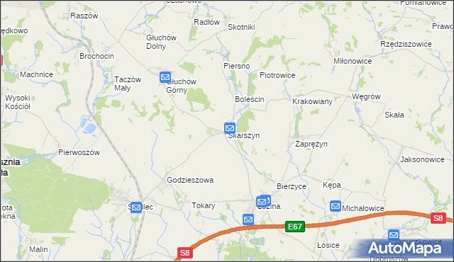 mapa Skarszyn gmina Trzebnica, Skarszyn gmina Trzebnica na mapie Targeo