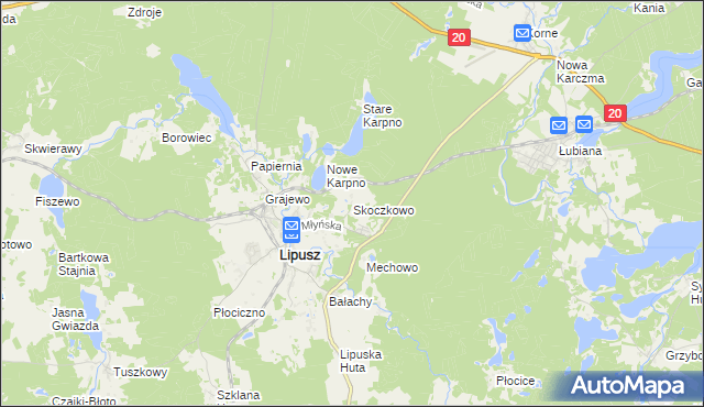 mapa Skoczkowo gmina Lipusz, Skoczkowo gmina Lipusz na mapie Targeo