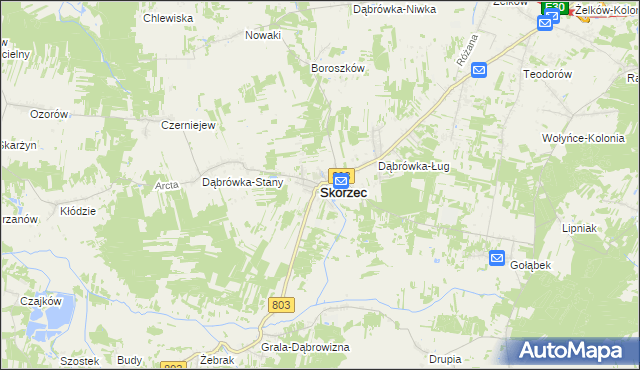 mapa Skórzec powiat siedlecki, Skórzec powiat siedlecki na mapie Targeo
