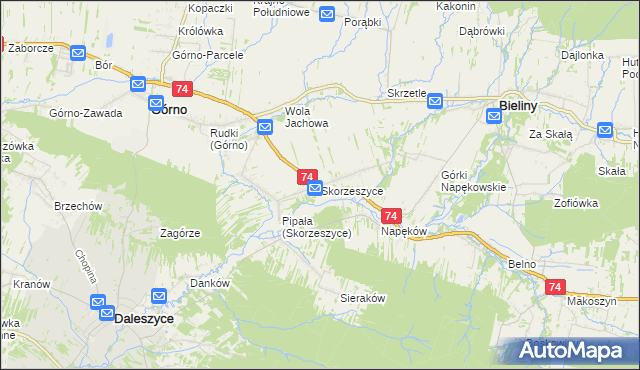 mapa Skorzeszyce, Skorzeszyce na mapie Targeo