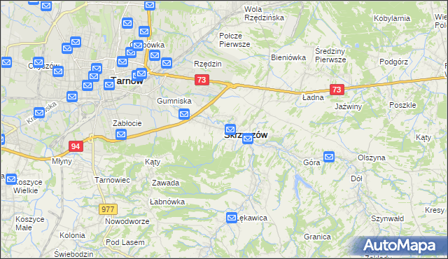 mapa Skrzyszów powiat tarnowski, Skrzyszów powiat tarnowski na mapie Targeo