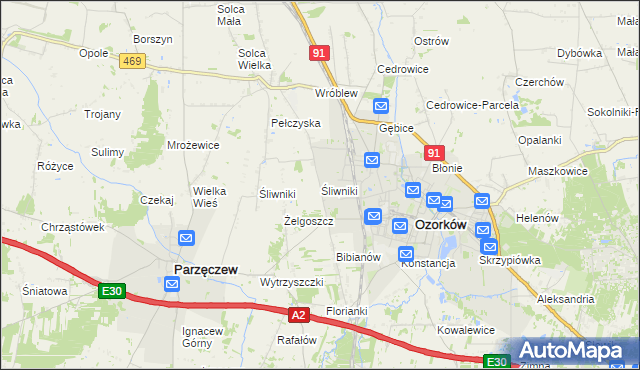 mapa Śliwniki gmina Ozorków, Śliwniki gmina Ozorków na mapie Targeo