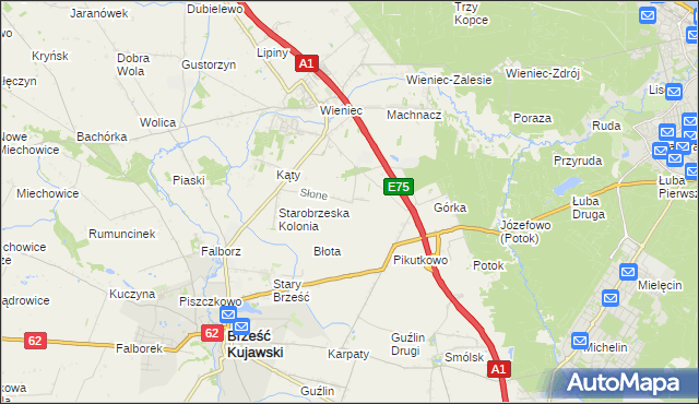 mapa Słone gmina Brześć Kujawski, Słone gmina Brześć Kujawski na mapie Targeo