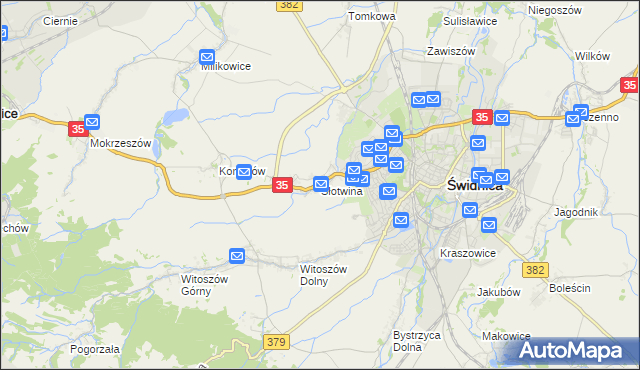 mapa Słotwina gmina Świdnica, Słotwina gmina Świdnica na mapie Targeo