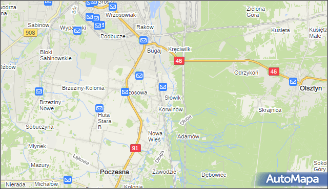 mapa Słowik gmina Poczesna, Słowik gmina Poczesna na mapie Targeo