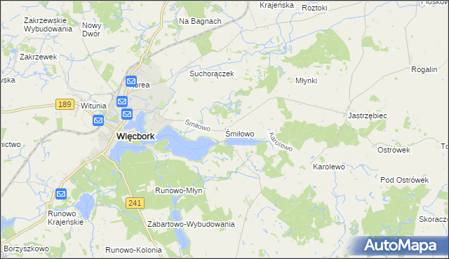 mapa Śmiłowo gmina Więcbork, Śmiłowo gmina Więcbork na mapie Targeo