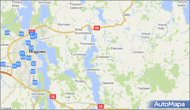 mapa Śniadowo gmina Mrągowo, Śniadowo gmina Mrągowo na mapie Targeo