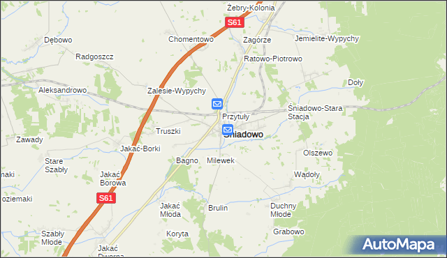 mapa Śniadowo powiat łomżyński, Śniadowo powiat łomżyński na mapie Targeo