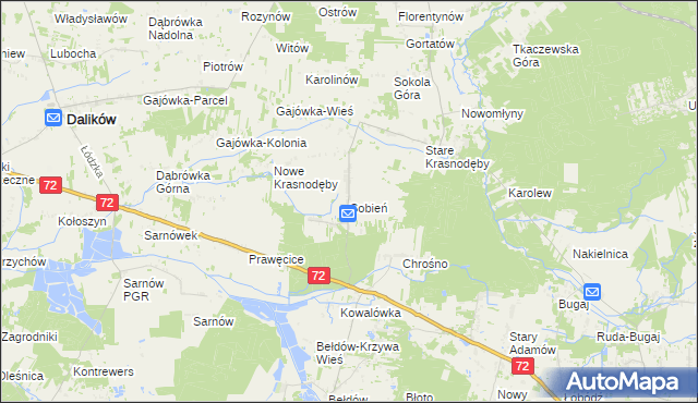 mapa Sobień gmina Aleksandrów Łódzki, Sobień gmina Aleksandrów Łódzki na mapie Targeo