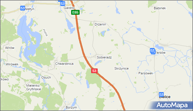 mapa Sobieradz gmina Gryfino, Sobieradz gmina Gryfino na mapie Targeo