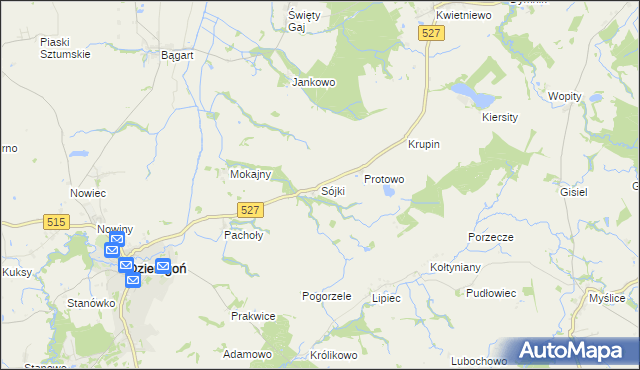 mapa Sójki gmina Rychliki, Sójki gmina Rychliki na mapie Targeo