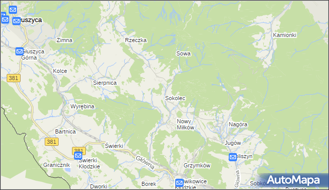 mapa Sokolec gmina Nowa Ruda, Sokolec gmina Nowa Ruda na mapie Targeo