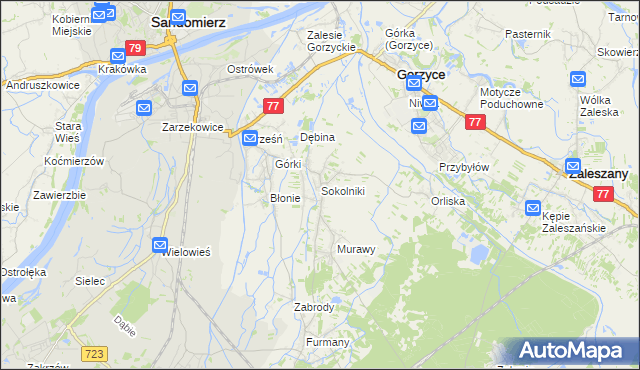 mapa Sokolniki gmina Gorzyce, Sokolniki gmina Gorzyce na mapie Targeo