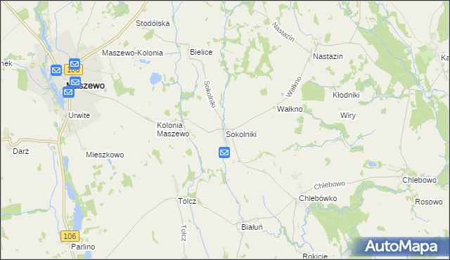 mapa Sokolniki gmina Maszewo, Sokolniki gmina Maszewo na mapie Targeo
