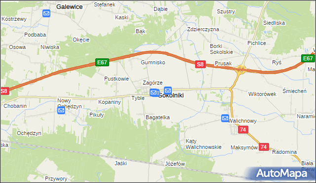 mapa Sokolniki powiat wieruszowski, Sokolniki powiat wieruszowski na mapie Targeo