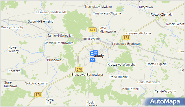 mapa Sokoły powiat wysokomazowiecki, Sokoły powiat wysokomazowiecki na mapie Targeo