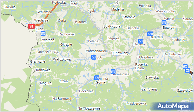 mapa Sól gmina Rajcza, Sól gmina Rajcza na mapie Targeo
