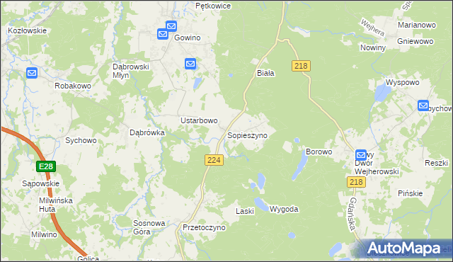 mapa Sopieszyno, Sopieszyno na mapie Targeo