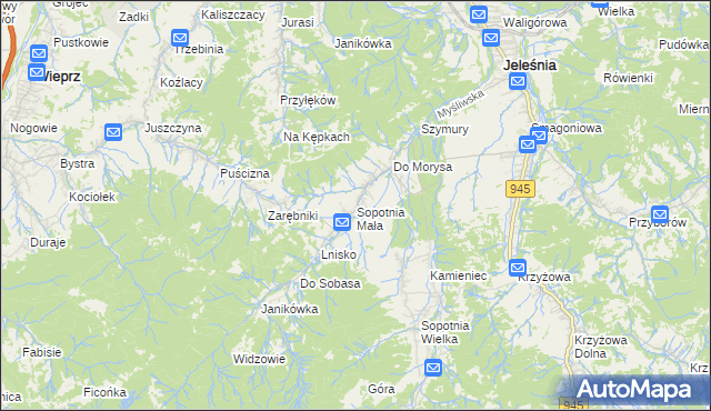 mapa Sopotnia Mała, Sopotnia Mała na mapie Targeo