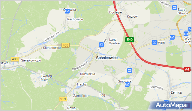 mapa Sośnicowice, Sośnicowice na mapie Targeo
