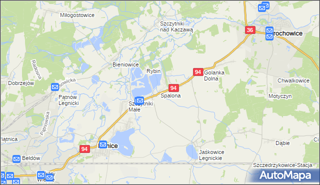 mapa Spalona gmina Kunice, Spalona gmina Kunice na mapie Targeo